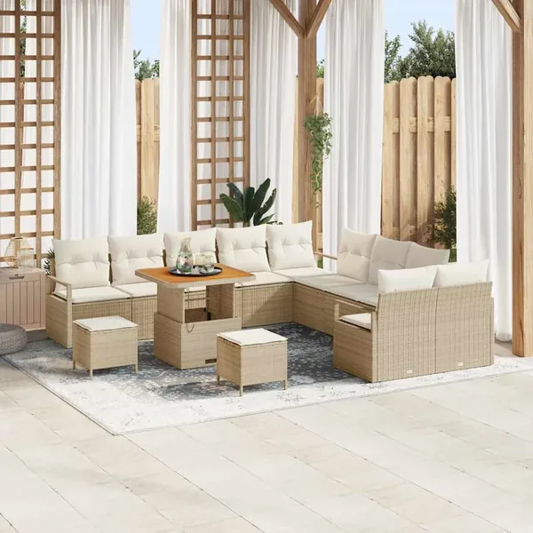 Ensemble de canapé de jardin avec coussin 13 pcs Beige et crème