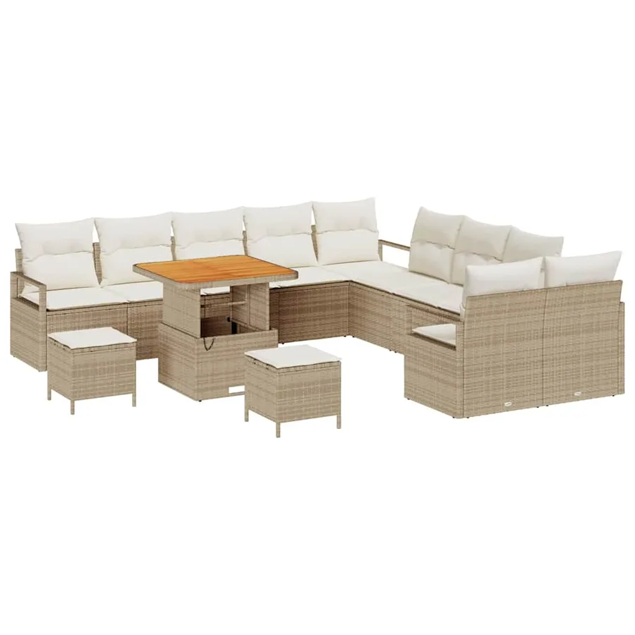 Ensemble de canapé de jardin avec coussin 13 pcs Beige et crème - 2