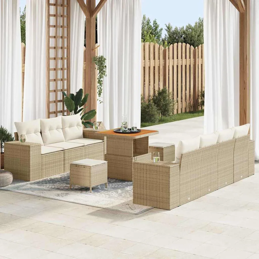 Ensemble de canapé de jardin 10 pcs Beige et crème Poly Rattan