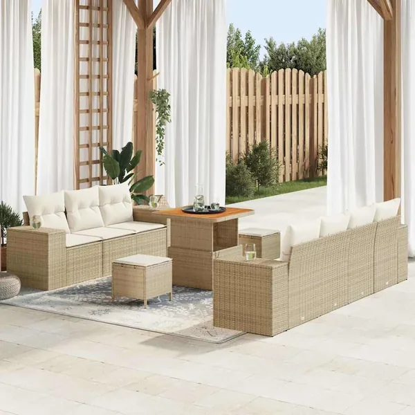 Ensemble de canapé de jardin 10 pcs Beige et crème Poly Rattan