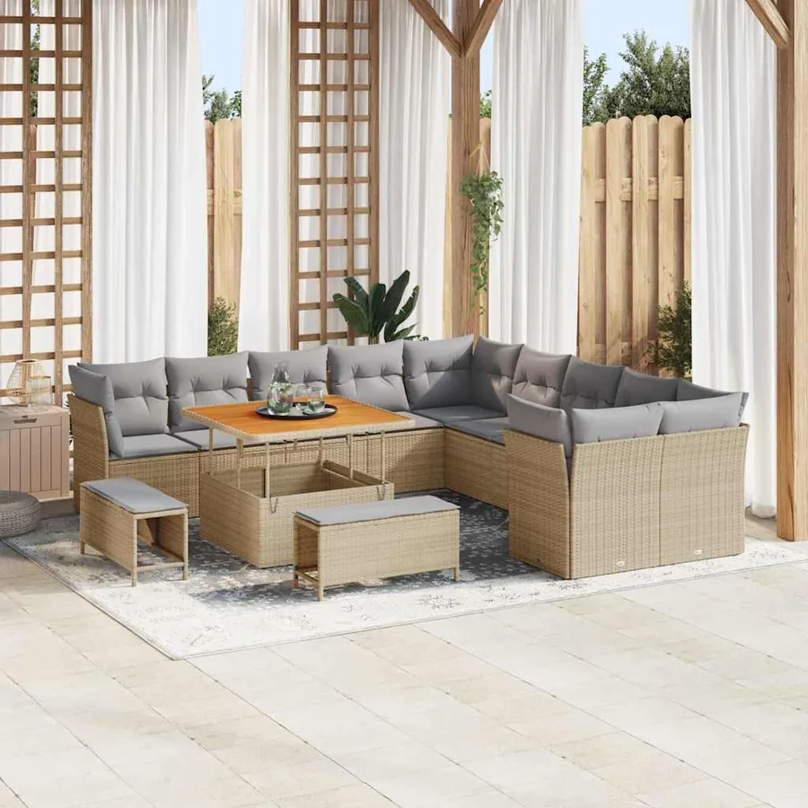Ensemble de canapé de jardin 13 pcs Beige et Gris clair