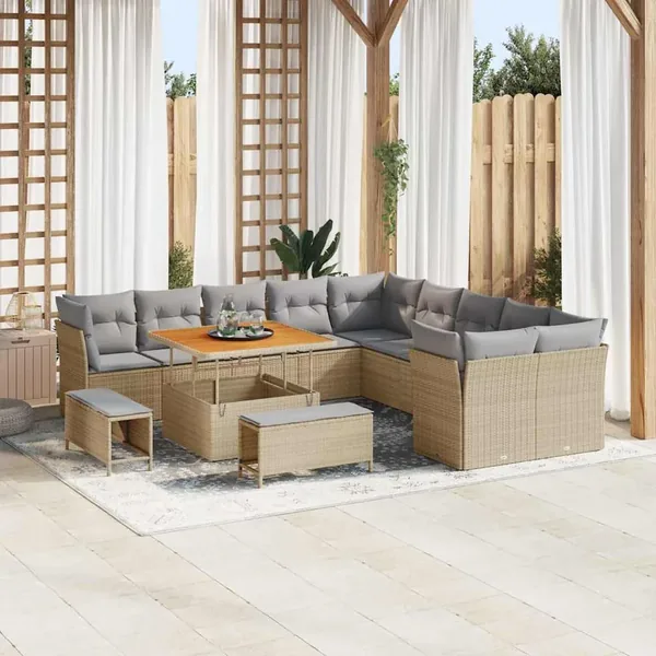 Ensemble de canapé de jardin 13 pcs Beige et Gris clair