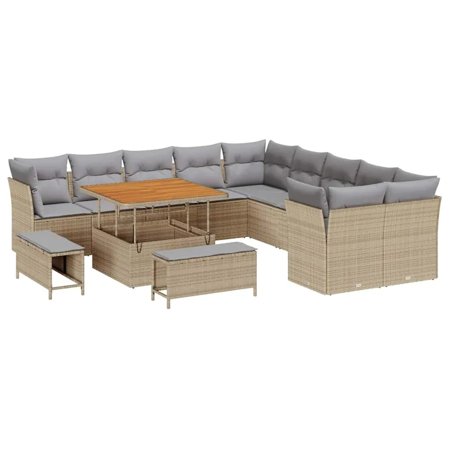 Ensemble de canapé de jardin 13 pcs Beige et Gris clair - 2