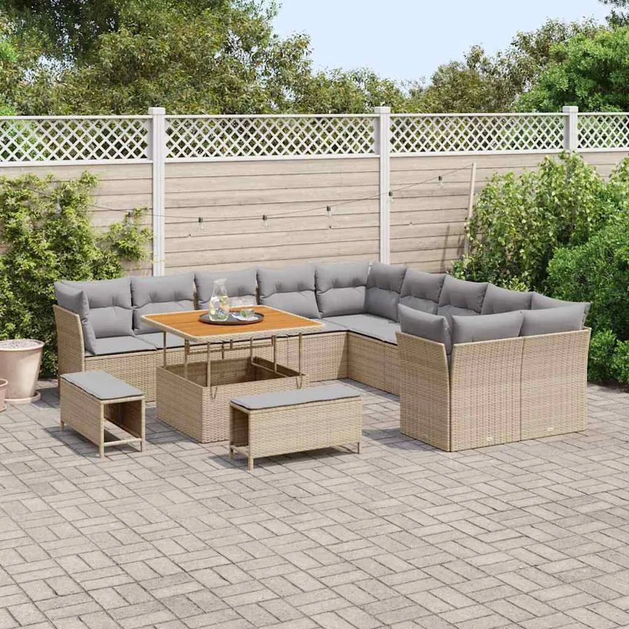 Ensemble de canapé de jardin 13 pcs Beige et Gris clair - 3