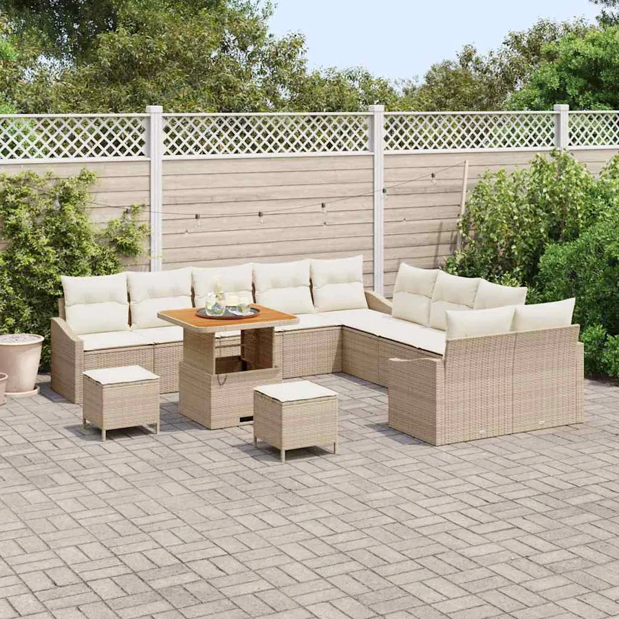 Ensemble de canapé de jardin 13 pcs Beige Poly rotin - 3