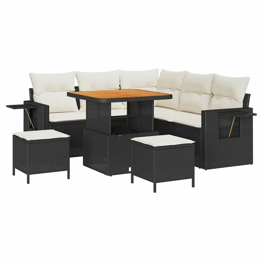 Ensemble de canapé de jardin 9 pcs Noir et Crème polyrotin - 2