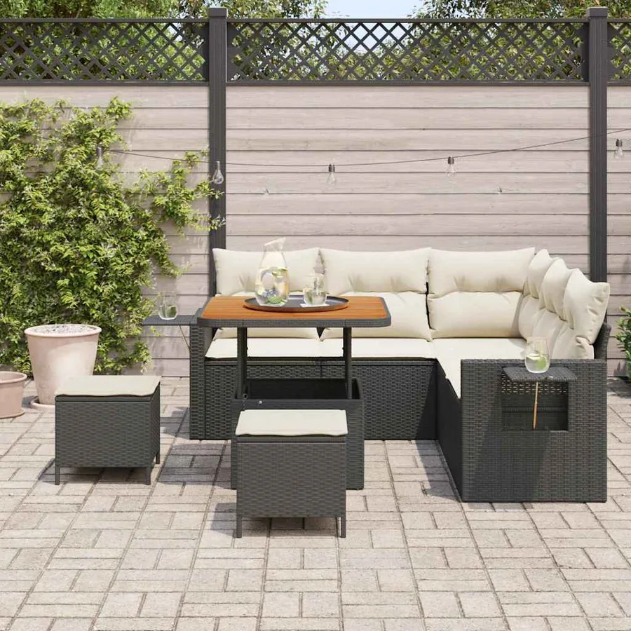 Ensemble de canapé de jardin 9 pcs Noir et Crème polyrotin - 3