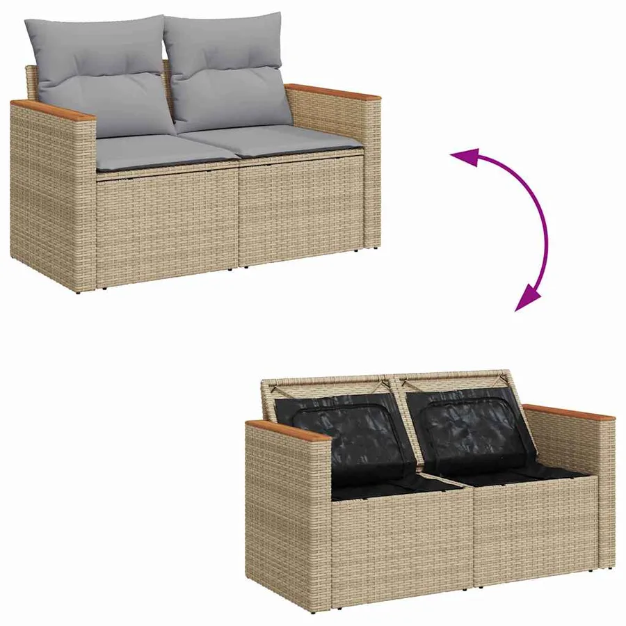 Ensemble de canapé de jardin 9 pcs Beige Poly rotin - 12