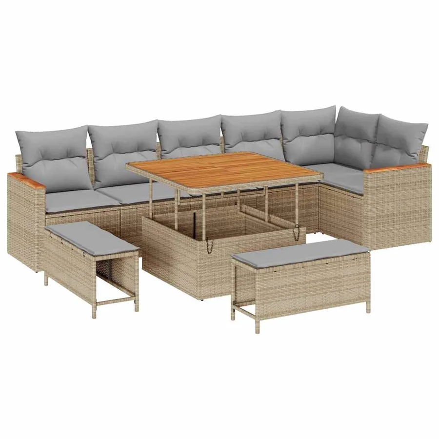 Ensemble de canapé de jardin 9 pcs Beige Poly rotin - 2