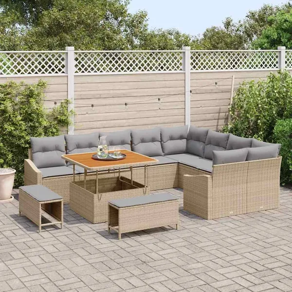 Ensemble de canapé de jardin 12 pcs Beige Poly rotin