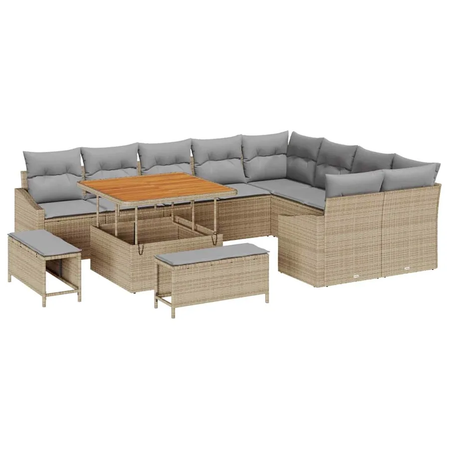 Ensemble de canapé de jardin 12 pcs Beige Poly rotin - 2