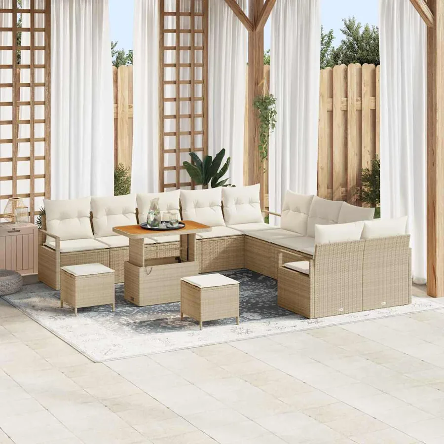 Ensemble de canapé de jardin 13 pcs Beige polyrotin