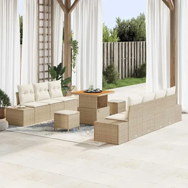 Ensemble de canapé de jardin 10 pcs Beige Poly rotin