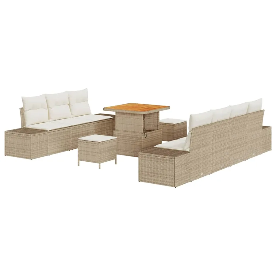 Ensemble de canapé de jardin 10 pcs Beige Poly rotin - 2