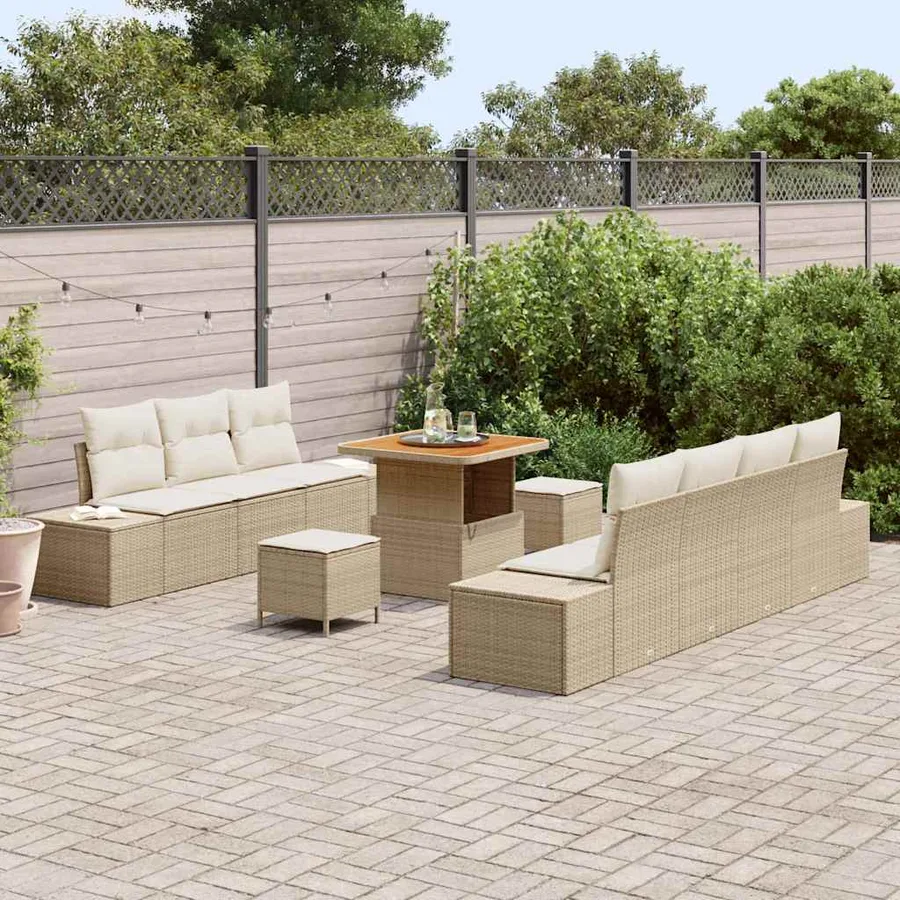 Ensemble de canapé de jardin 10 pcs Beige Poly rotin - 3