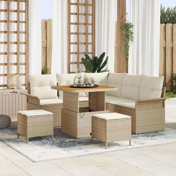 Ensemble de canapé de jardin avec coussin 8 pcs Beige et crème