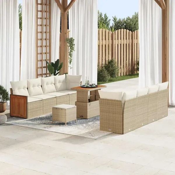 Ensemble de canapé de jardin 12 pcs Beige et crème polyrotin