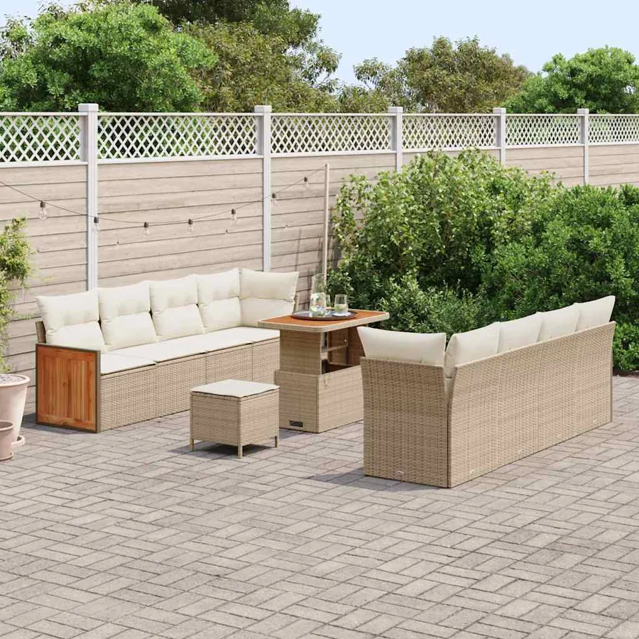 Ensemble de canapé de jardin 12 pcs Beige et crème polyrotin - 3