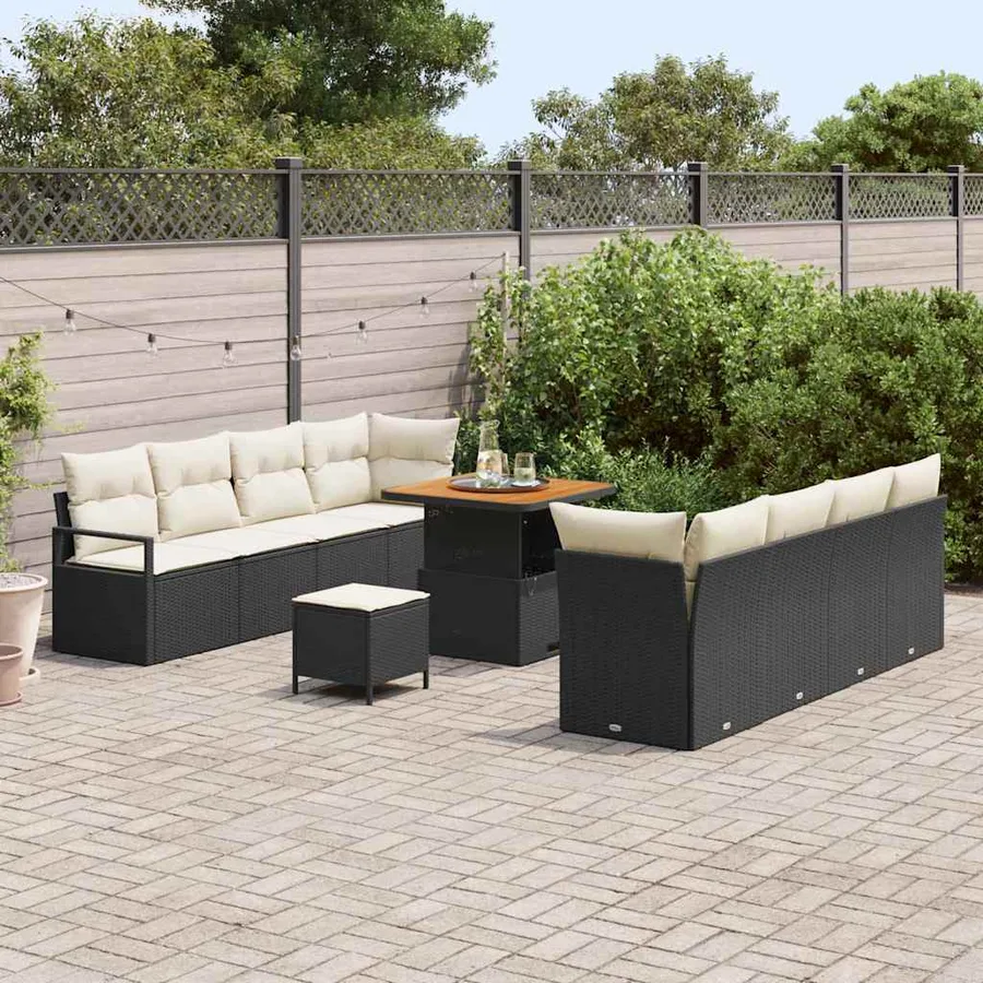 Ensemble de canapé de jardin avec coussin 11 pcs Noir polyrotin - 3