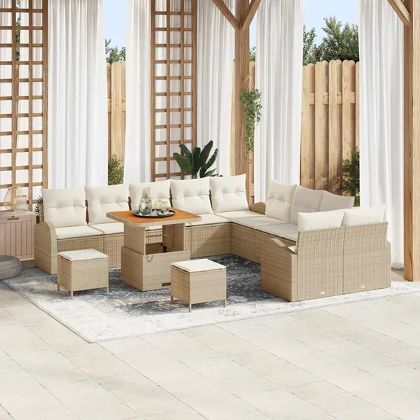 Ensemble de canapé de jardin avec coussin 13 pcs Beige et crème