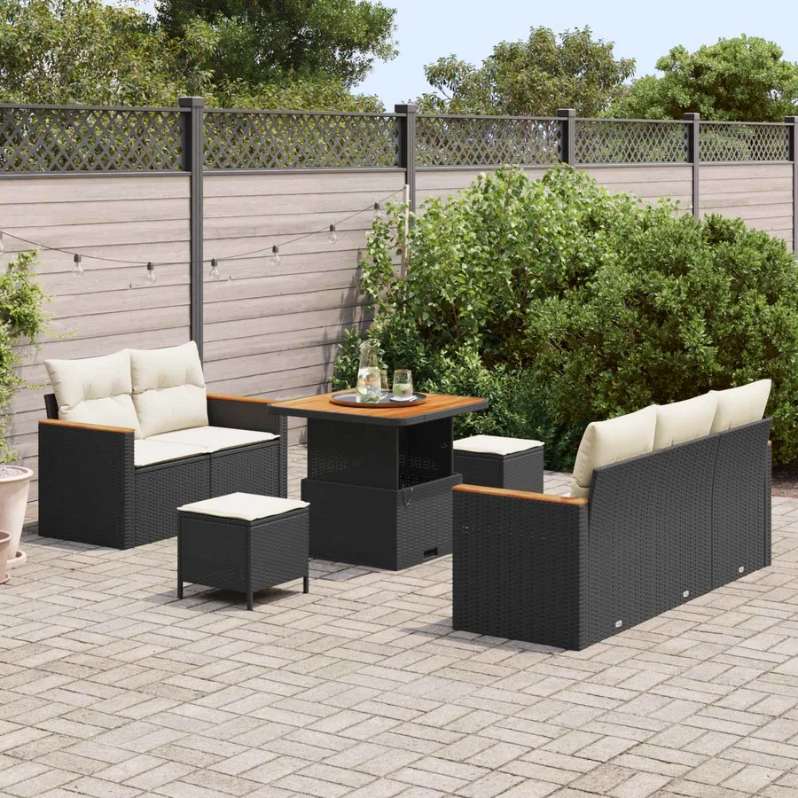 Ensemble de canapé de jardin 8 pcs Noir polyrotin - 3