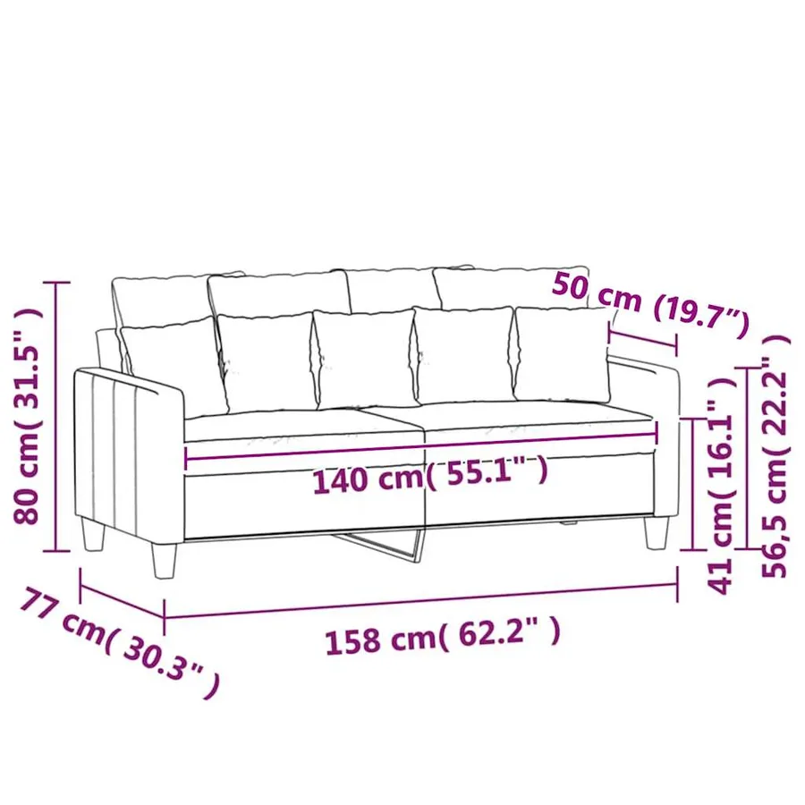 Canapé à 2 places Noir 140 cm Tissu - 9