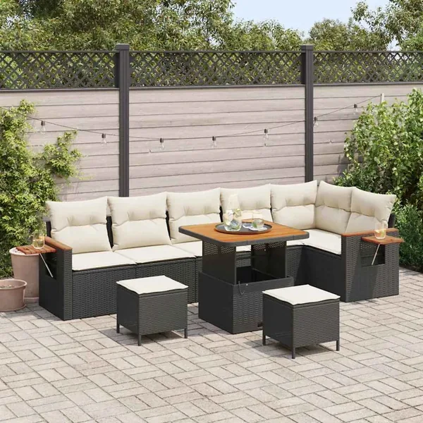 Ensemble de canapé de jardin 11 pcs Noir et Crème polyrotin
