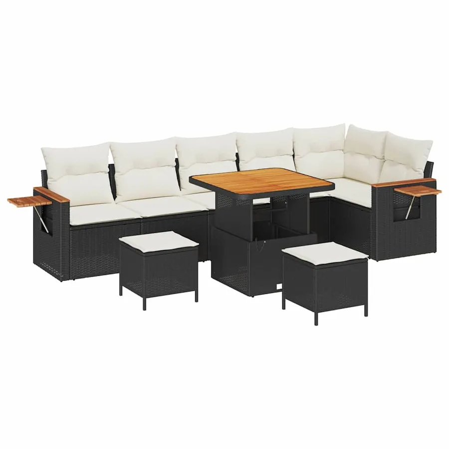 Ensemble de canapé de jardin 11 pcs Noir et Crème polyrotin - 2