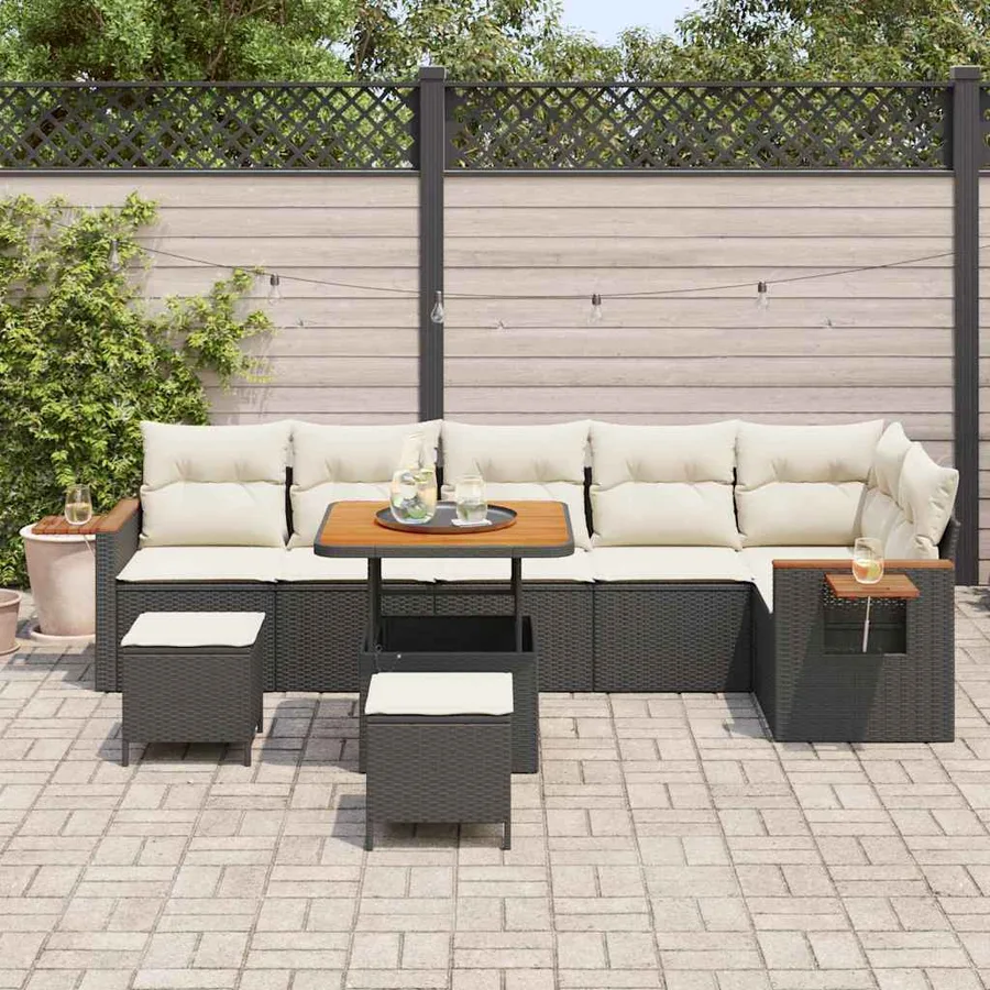 Ensemble de canapé de jardin 11 pcs Noir et Crème polyrotin - 3