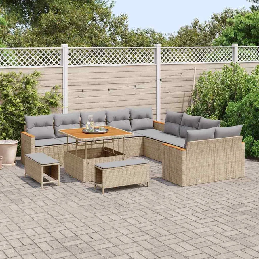 Ensemble de canapé de jardin 13 pcs Beige polyrotin - 3