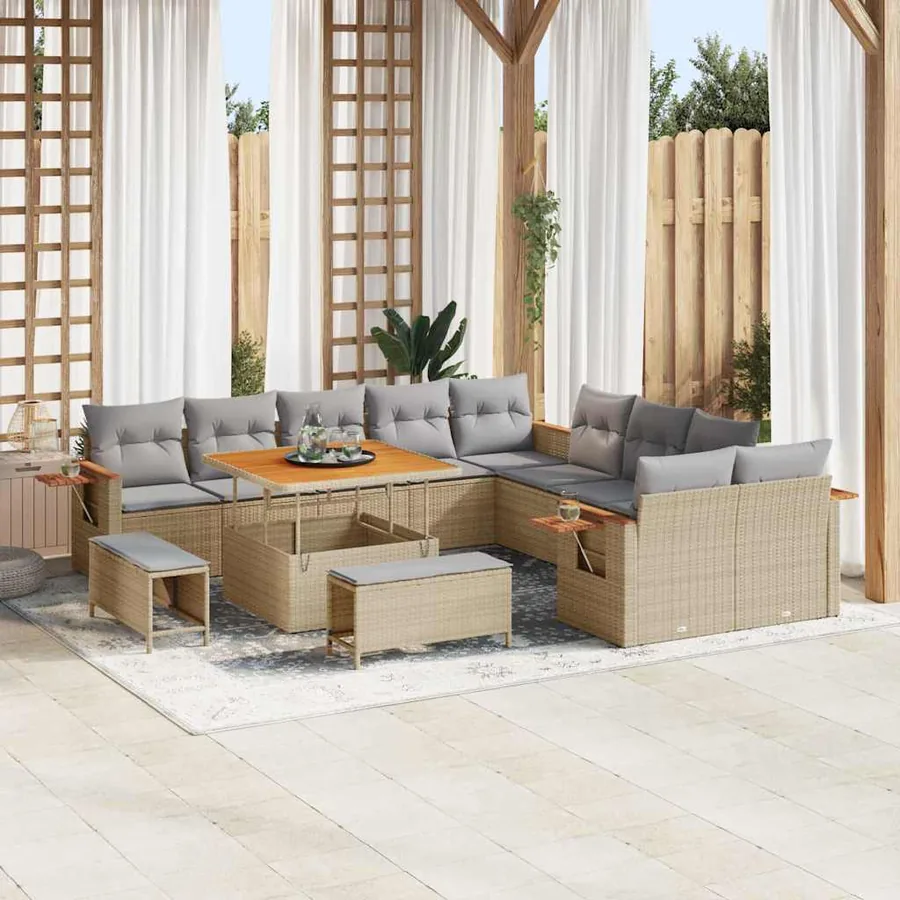Ensemble de canapé de jardin 17 pcs Beige et Gris clair