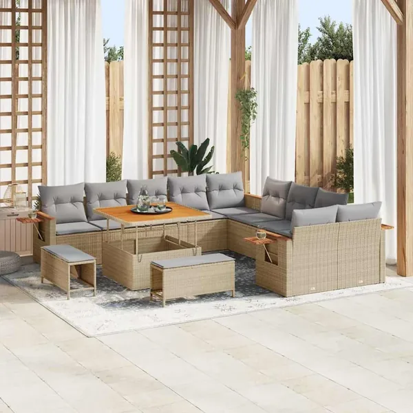 Ensemble de canapé de jardin 17 pcs Beige et Gris clair