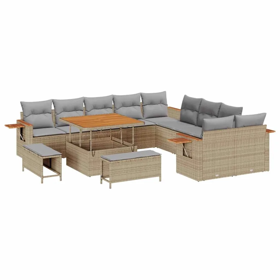 Ensemble de canapé de jardin 17 pcs Beige et Gris clair - 2