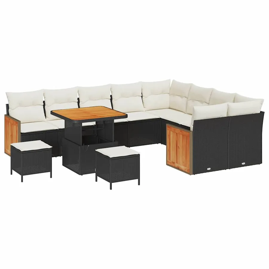 Ensemble de canapé de jardin 13 pcs Noir et Crème polyrotin - 2
