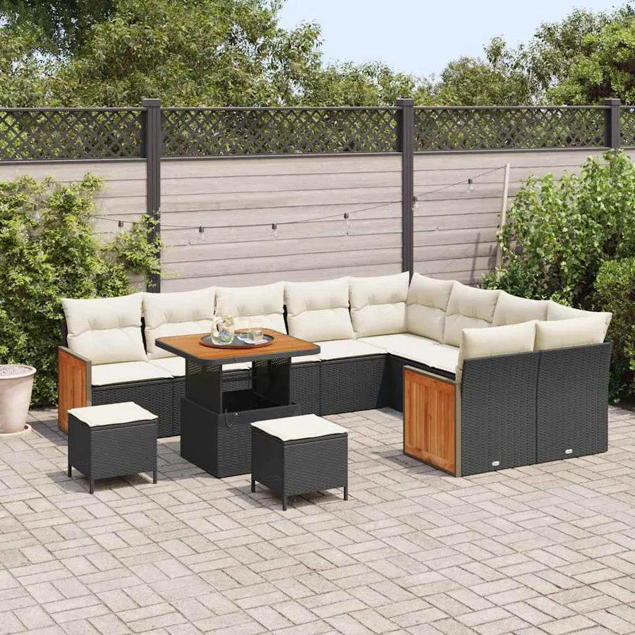 Ensemble de canapé de jardin 13 pcs Noir et Crème polyrotin - 3