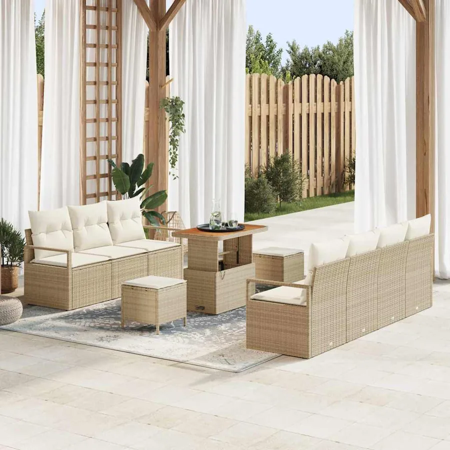 Ensemble de canapé de jardin avec coussin 10 pcs Beige et crème