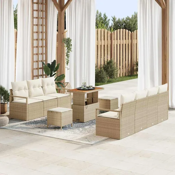 Ensemble de canapé de jardin avec coussin 10 pcs Beige et crème