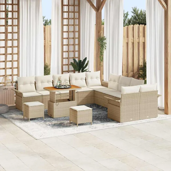 Ensemble de canapé de jardin avec coussin 13 pcs Beige et crème