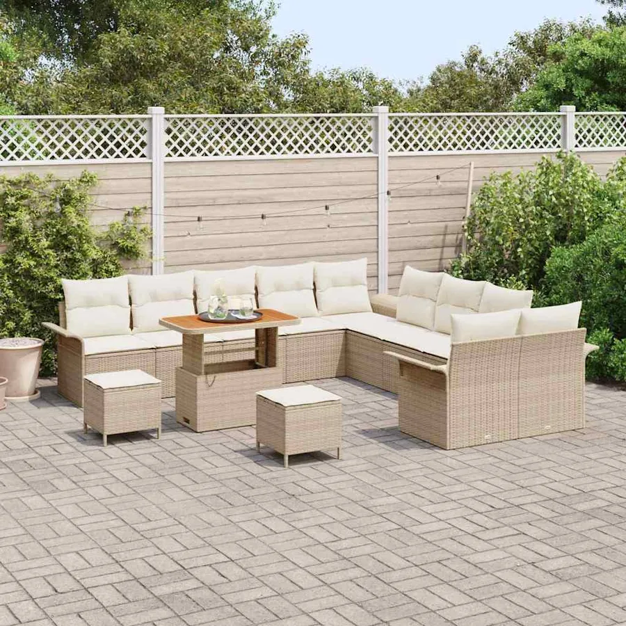 Ensemble de canapé de jardin avec coussin 13 pcs Beige et crème - 3