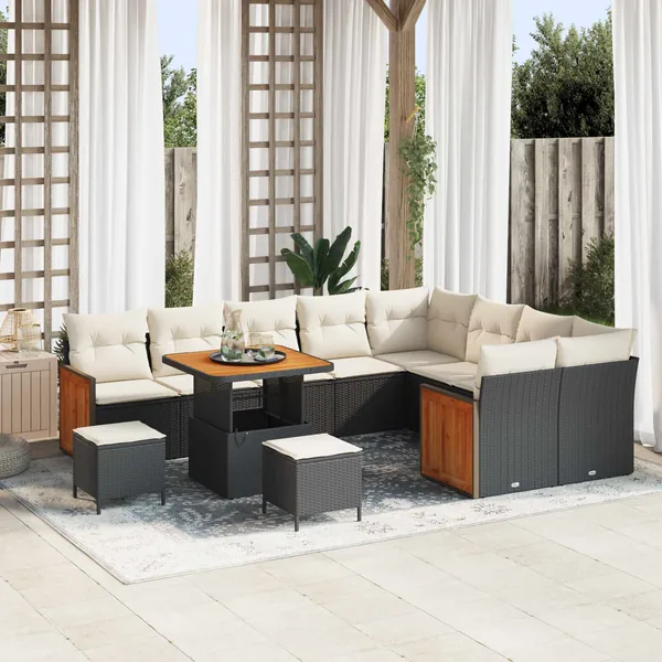 Ensemble de canapé de jardin avec coussin 12 pcs Noir et Crème