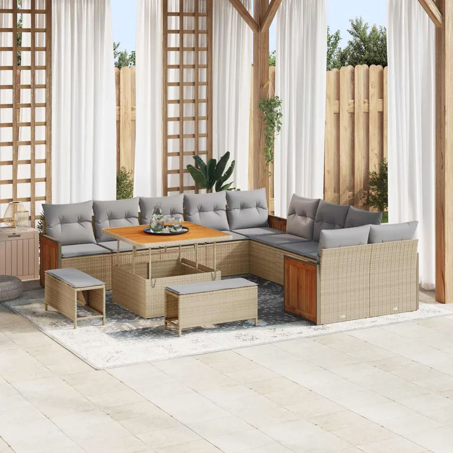 Ensemble de canapé de jardin 13 pcs Beige et Gris clair