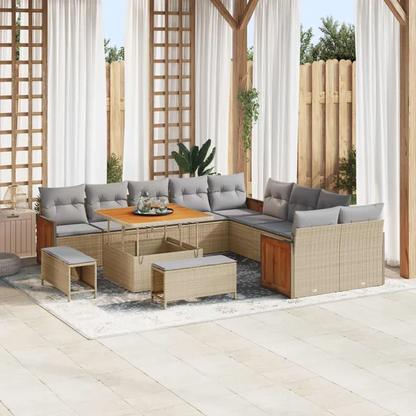 Ensemble de canapé de jardin 13 pcs Beige et Gris clair