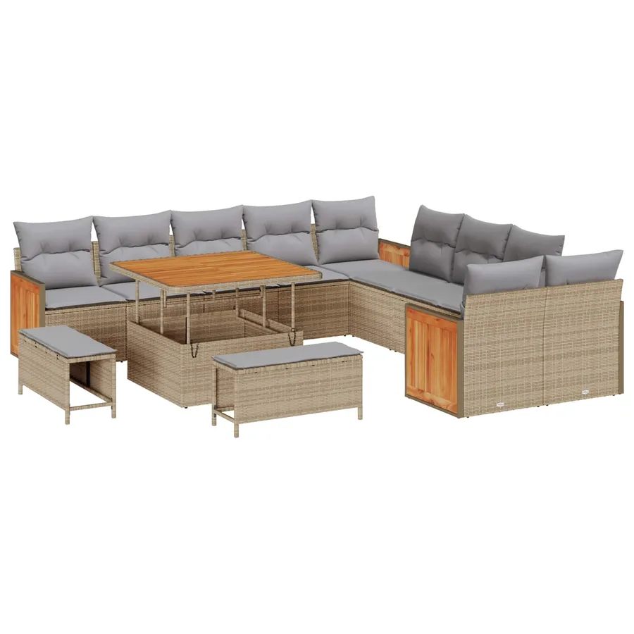 Ensemble de canapé de jardin 13 pcs Beige et Gris clair - 2
