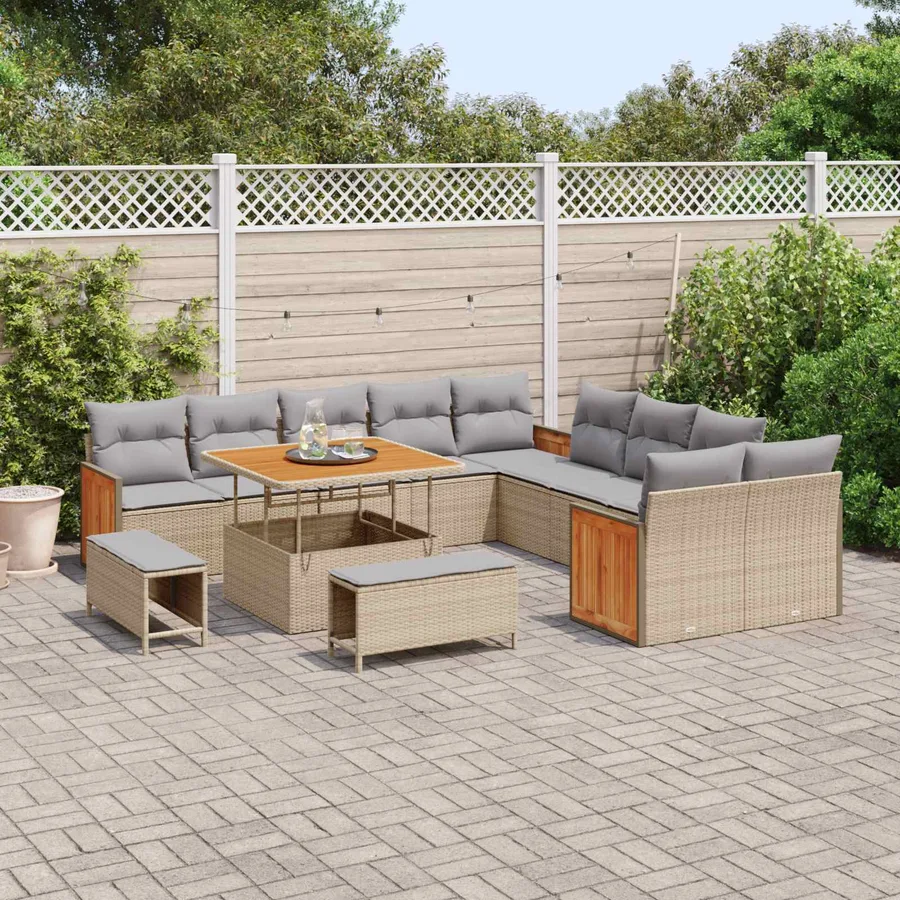 Ensemble de canapé de jardin 13 pcs Beige et Gris clair - 3