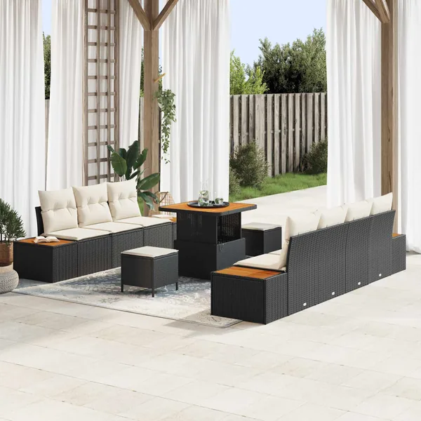 Ensemble de canapé de jardin avec coussin 10 pcs Noir et Crème