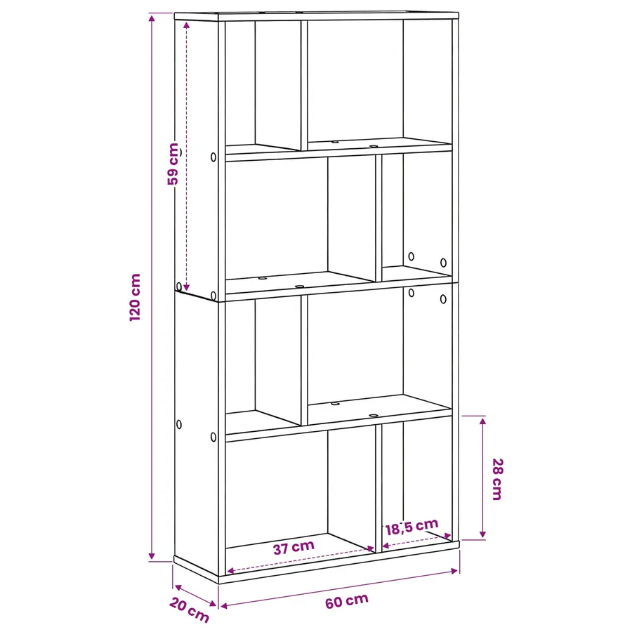 Bibliothèque 8 niveaux 60 x 20 x 120,5 cm Bois d'ingénierie - 8