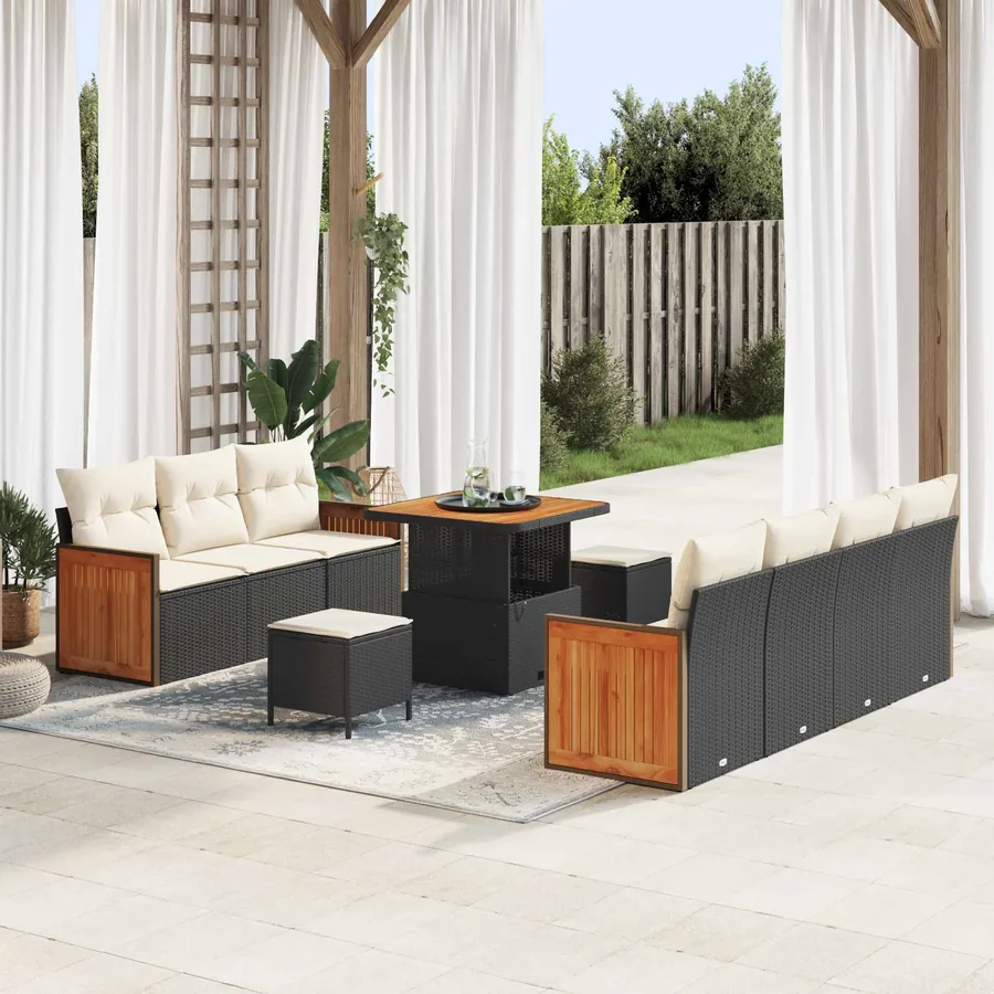 Ensemble de canapé de jardin avec coussin 10 pcs Noir et Crème
