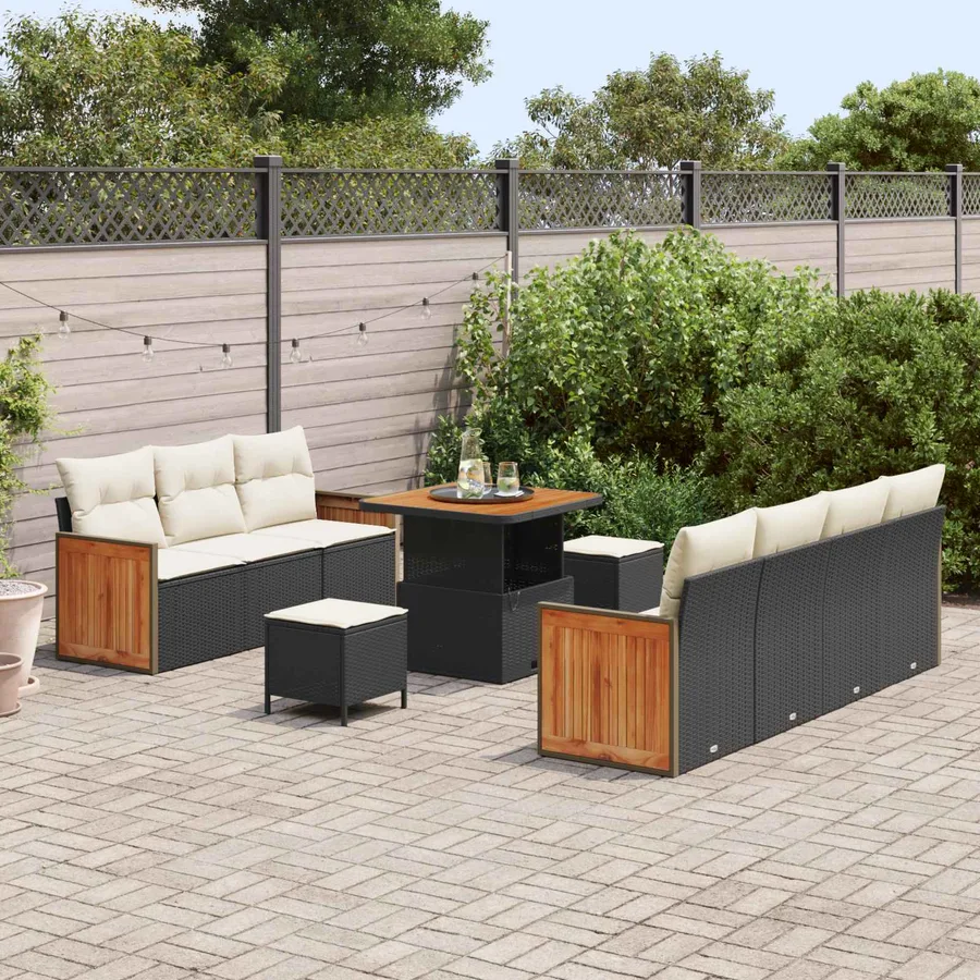 Ensemble de canapé de jardin avec coussin 10 pcs Noir et Crème - 3