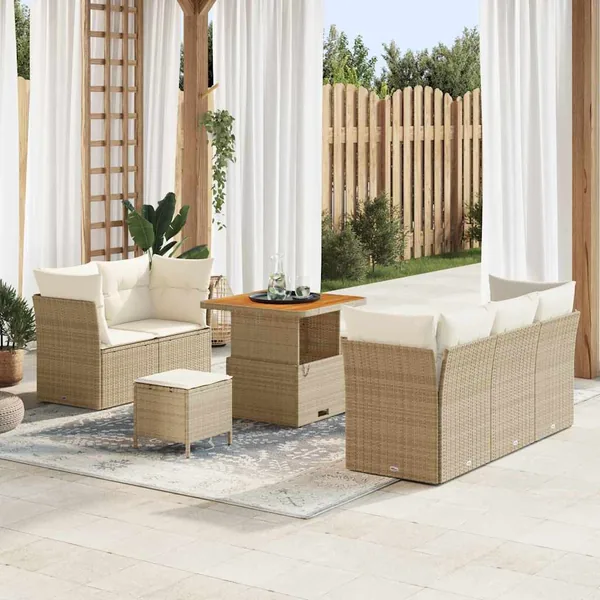 Ensemble de canapé de jardin avec coussin 8 pcs beige et crème