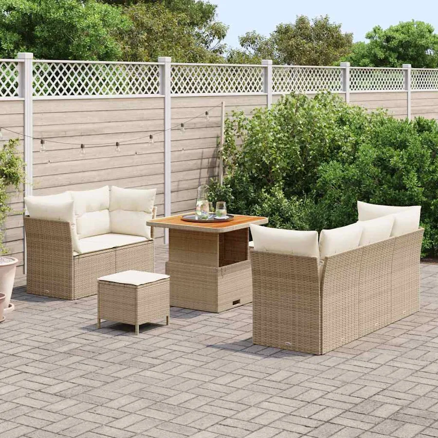 Ensemble de canapé de jardin avec coussin 8 pcs beige et crème - 3